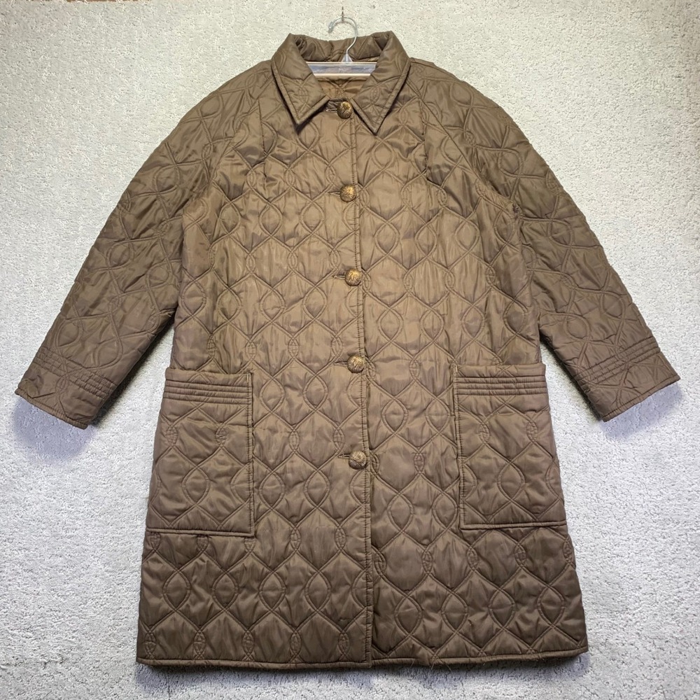Vintage Quilted‎ Button Front Jacket Womens XL? Brown Trench Long Sleeve Buttons